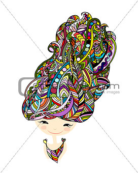 Female portrait, ornate hairstyle for your design
