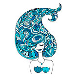 Mermaid portrait, zentangle sketch for your design
