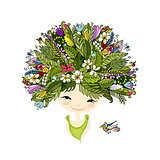 Female portrait with tropical hairstyle for your design