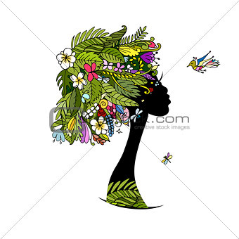 Female portrait with tropical hairstyle for your design