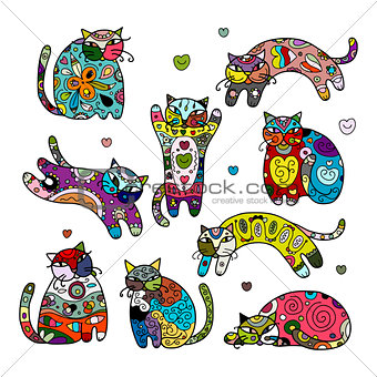 Art cats with floral ornament for your design