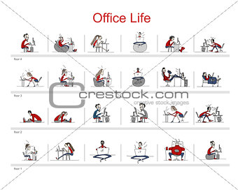 Programmers at work, office life, sketch for your design