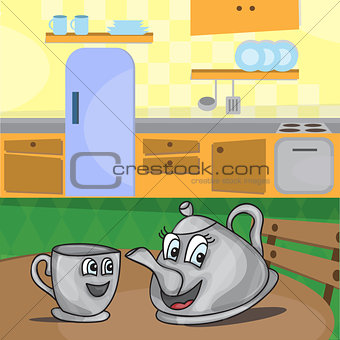 cartoon kettle with a cup