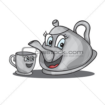cartoon kettle with a cup