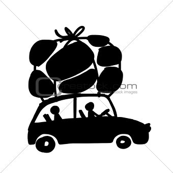 Family traveling by car with luggage