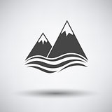 Snow peaks cliff on sea icon