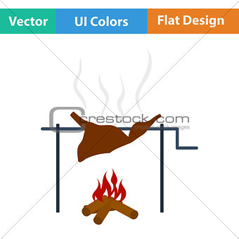 Flat design icon of roasting meat 