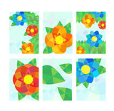 Set of cards with geometrical flowers.