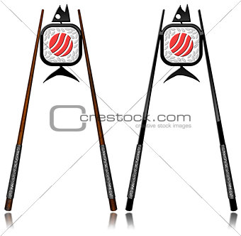 Sushi Symbols - Wooden and Black Chopsticks