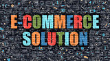 E-Commerce Solution Concept. Multicolor on Dark Brickwall.
