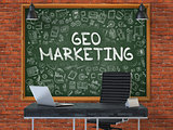 Geo Marketing Concept. Doodle Icons on Chalkboard.