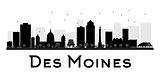 Des Moines City skyline black and white silhouette
