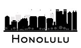Honolulu City skyline black and white silhouette.