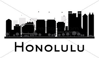 Honolulu City skyline black and white silhouette.