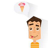 Boy dreaming about ice cream. Vector illustration.