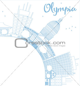 Outline Olympia (Washington) Skyline with Blue Buildings