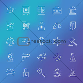Law and Crime Line Icons Set over Blurred Background