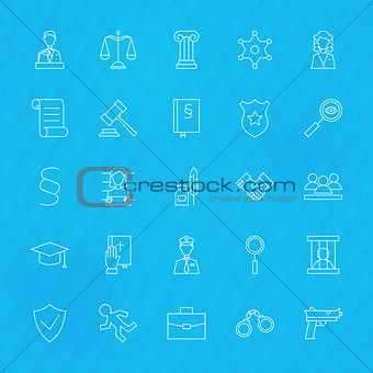 Law and Justice Line Icons Set over Polygonal Background