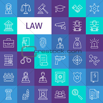 Vector Line Art Law and Justice Icons Set