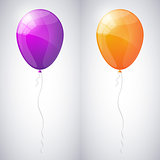 Violet and orange shiny glossy balloons. Vector illustration.