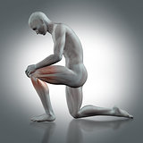 3D male figure holding knee