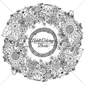 Hand-drawn doodele with ethnic floral pattern. Coloring page - zendala, design for relaxation adults, vector illustration, isolated on a white background. Zen doodles.