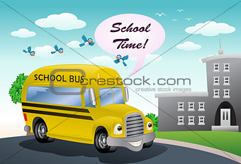 yellow school bus on school