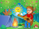 Boy guitar player in campsite theme 1