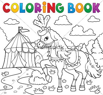 Coloring book horse near circus theme 1