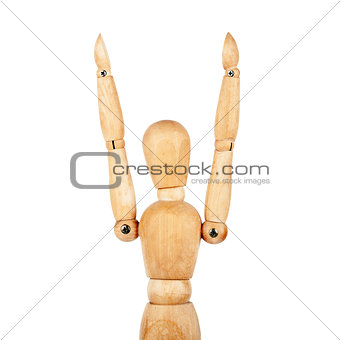 Wooden dummy with raised hands