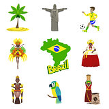 Traditional Brasilian Symbols With People Set