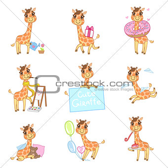 Cute Giraffe Cartoon Set