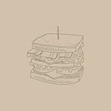 Club Sandwich Hand Drawn Sketch