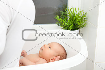 Bathtime for a cute little newborn 