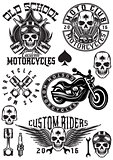set of vector badges, logos, design elements on theme motorcycles with skulls