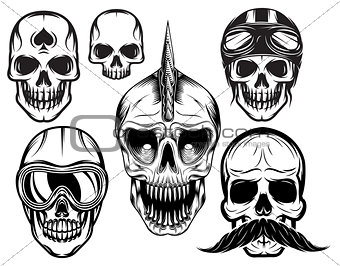 set of six different skulls for design