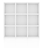 Empty shelves in white floor with reflection