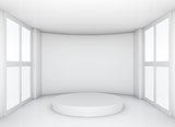 Pedestal in white clean room with windows