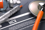 HCV - Printed Diagnosis on Grey Background.