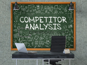 Competitor Analysis Concept. Doodle Icons on Chalkboard.
