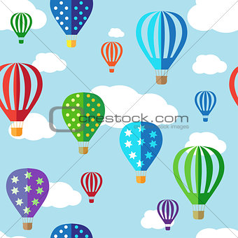 Seamless vector background with hot air balloons