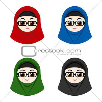 Cartoon avatars of girls with hijab