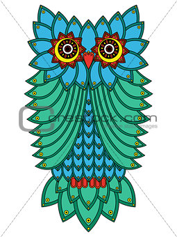 Big owl mainly in blue and green