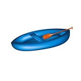 Wooden canoe in blue design with paddle