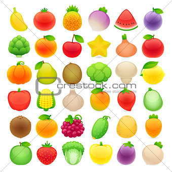 Funny Cartoon Fruits and Vegetables with Different Emotions Set2