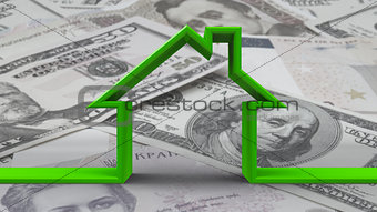House outline on bw money background