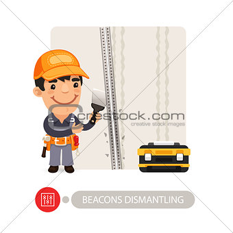 Worker Dismantling Wall Beacons