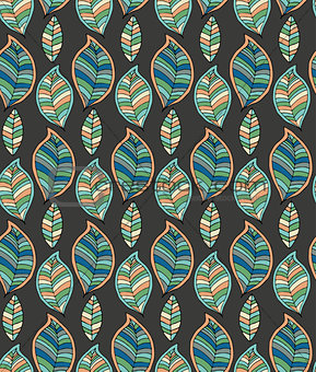Vector abstract hand drawn seamless pattern with leaf