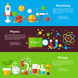 Astronomy Physics Biology Science Flat Horizontal Banners