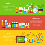 Biology Chemistry Physics Science Flat Horizontal Banners